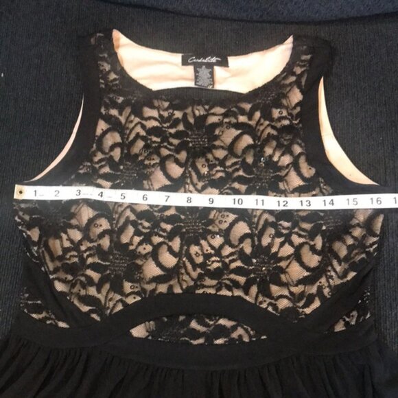 Candalete Floral Sequined Lace Over Tan Bodice Evening Maxi Dress w/Front Slit-M - Picture 9 of 11